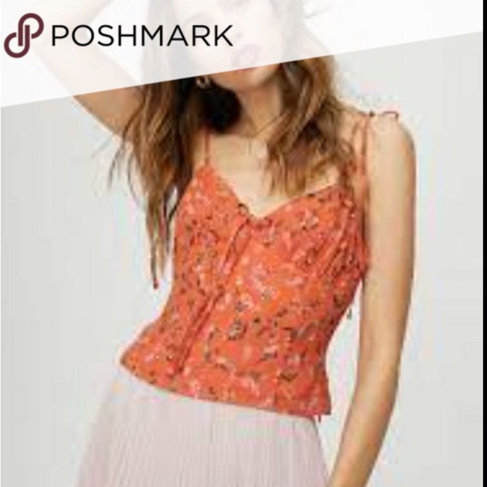 Aritizia Wilfred Heidi Women's Floral Tank Top Red Size 8 with Shoulder Ties